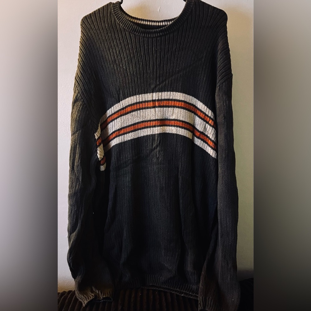 Cherokee Men's Sweater with Black, Orange, and White Stripes